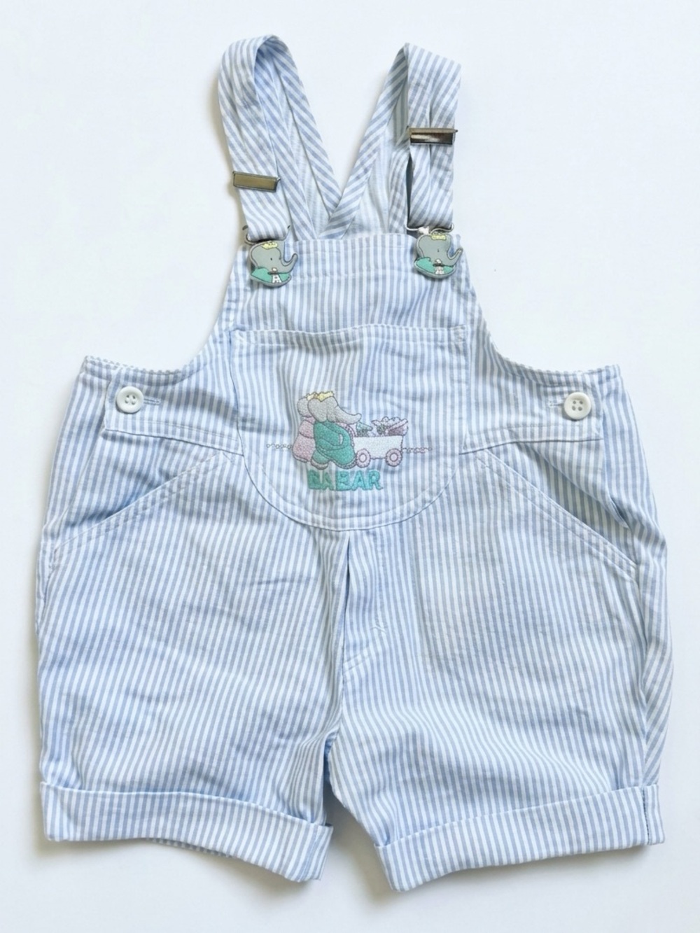 Vintage Babar the Elephant Baby Toddler Striped Overalls